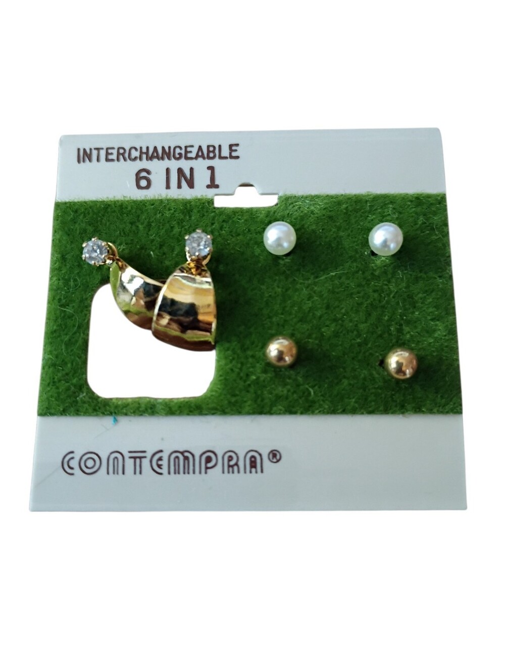 Fashion Jewelry Gold White 6-in-1 Pearl Stud Earrings